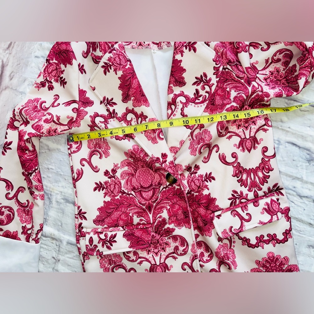 Long Floral Jacket Paisley White & Pink sz S UNIQUE! - Picture 6 of 9